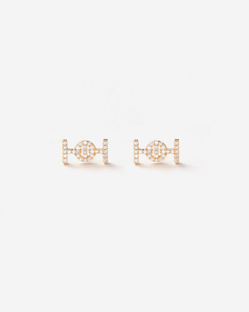 Challenge Studs in 18k Yellow Gold with White Diamonds