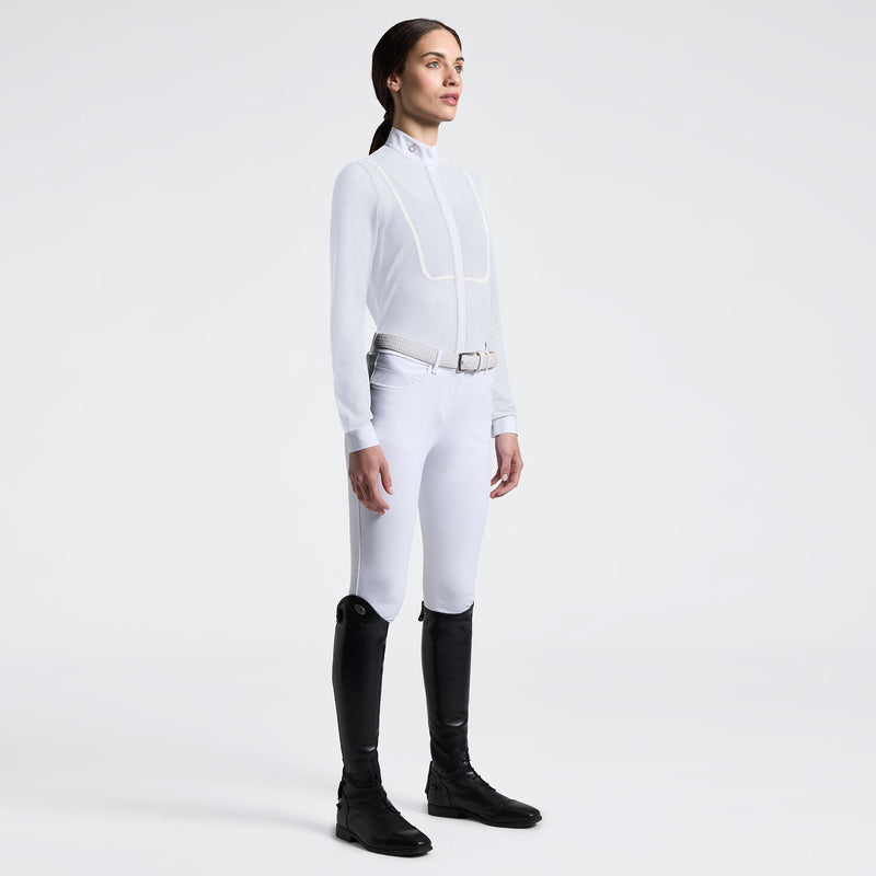Perforated Long Sleeve Show Shirt in White