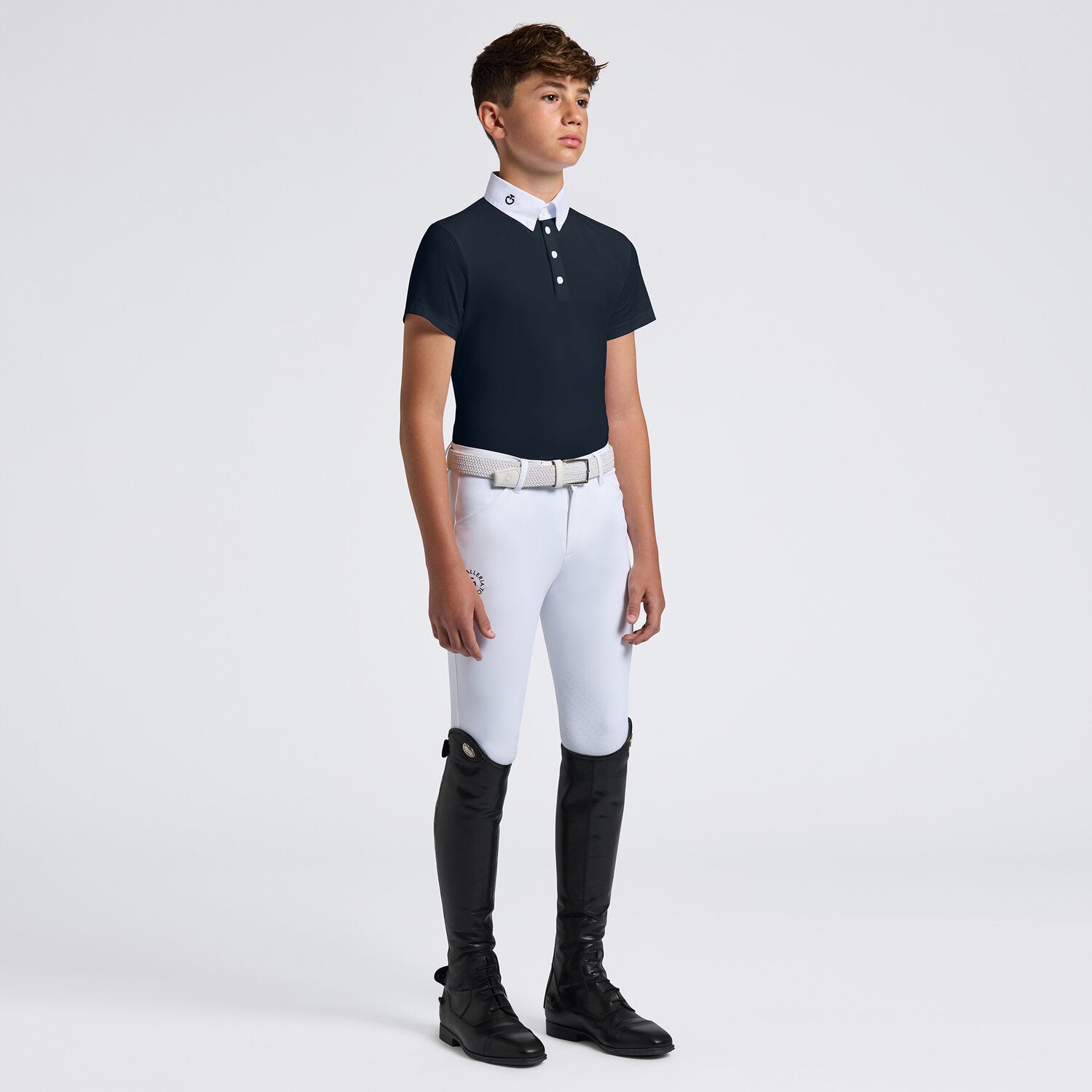 Boy's Perforated Short Sleeve Show Shirt in Navy