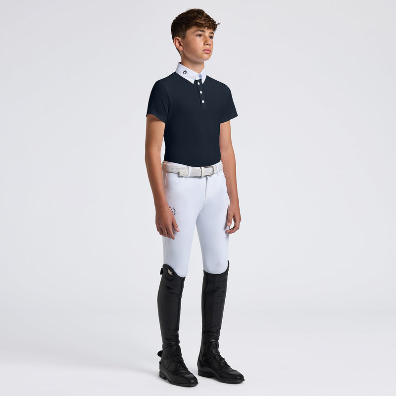 Boy's Perforated Short Sleeve Show Shirt in Navy