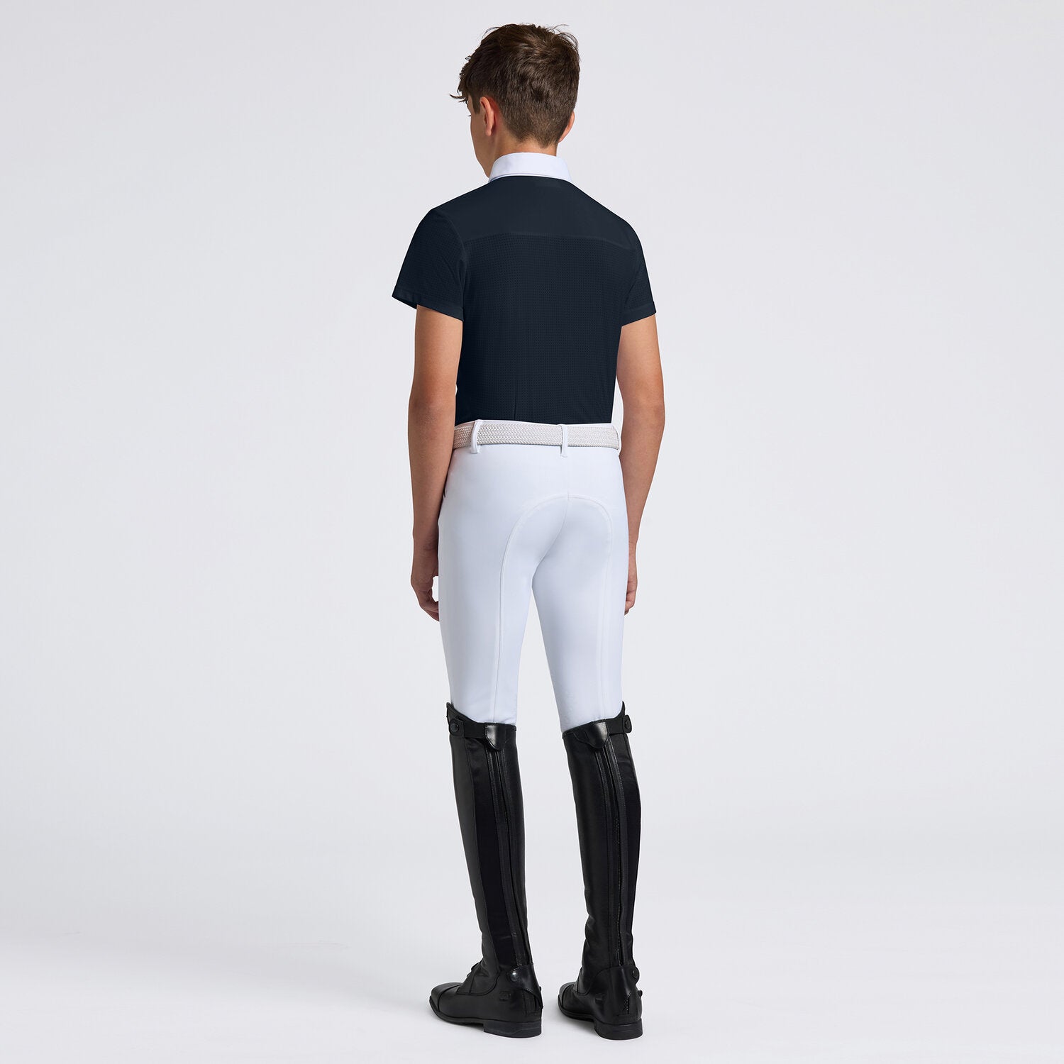 Boy's Perforated Short Sleeve Show Shirt in Navy