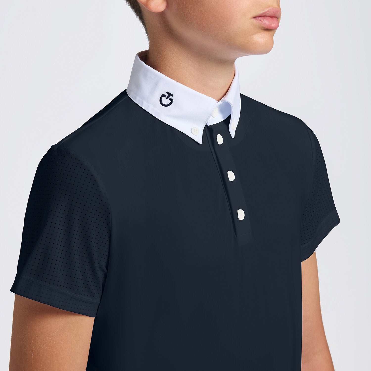 Boy's Perforated Short Sleeve Show Shirt in Navy