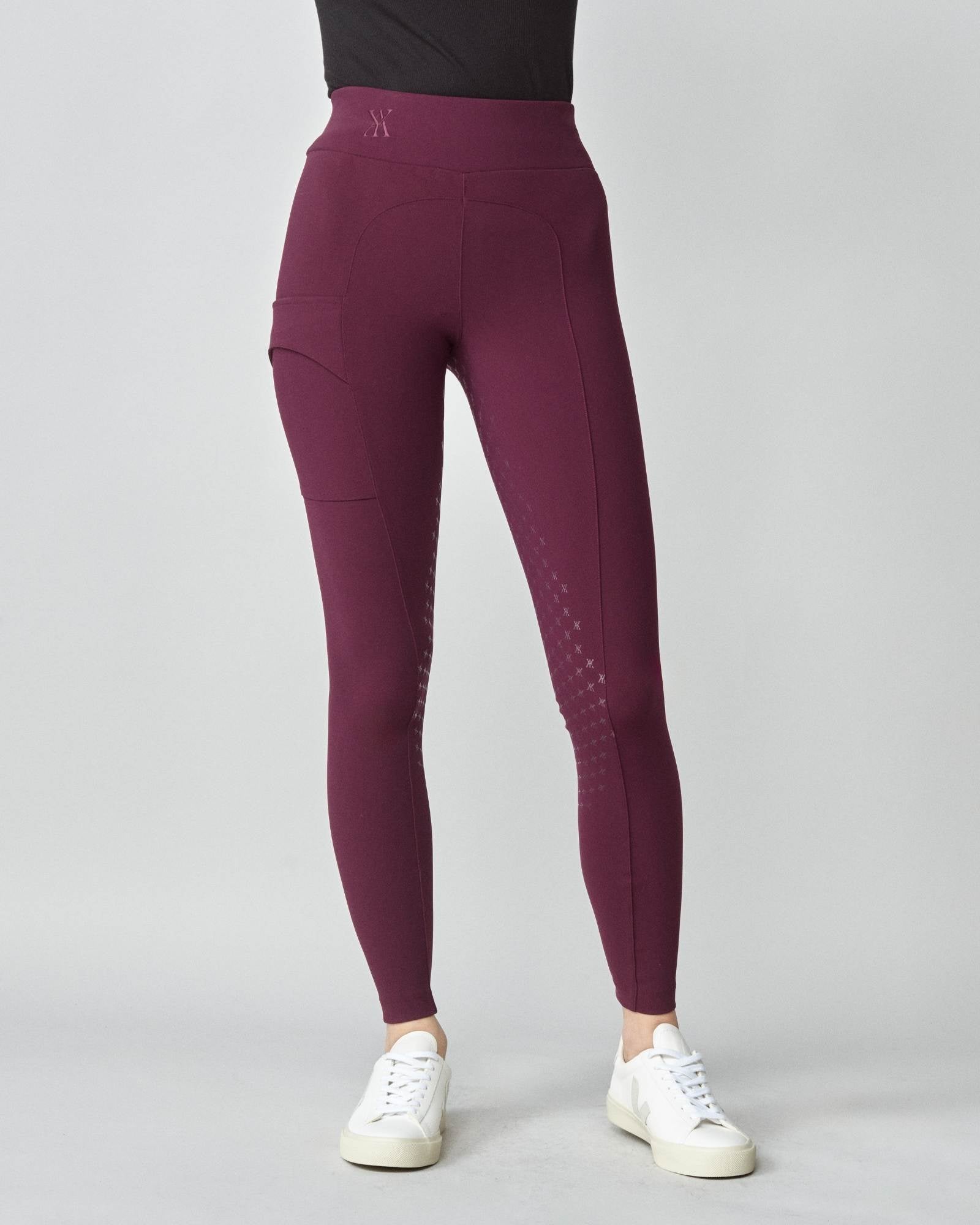 Compression Pull-On Riding Breeches in Burgundy