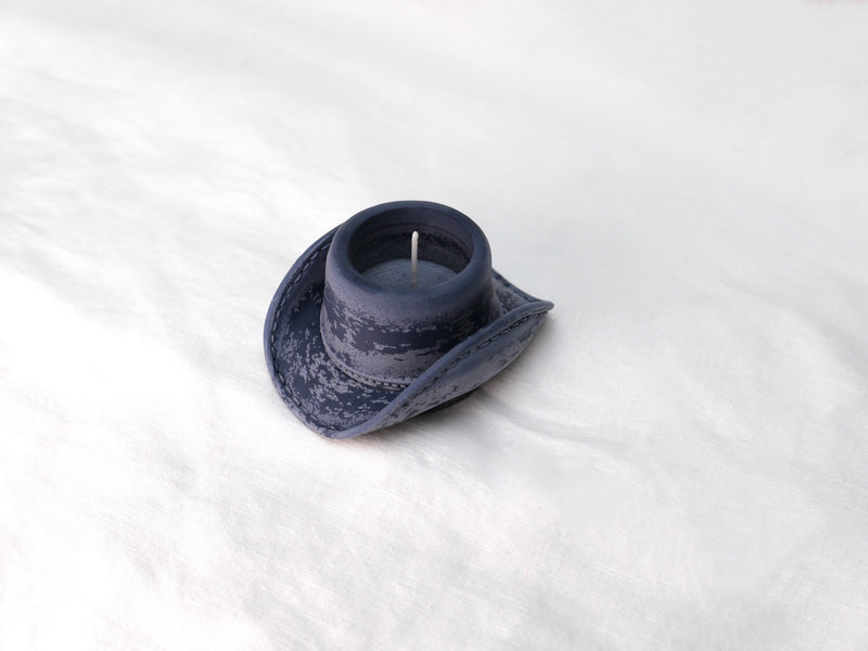 Cowboy Hat Tealight Candle in Midnight Frost