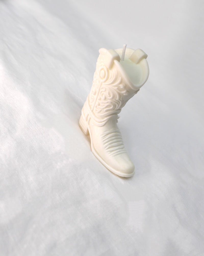Cowboy Boot Candle in Soy White