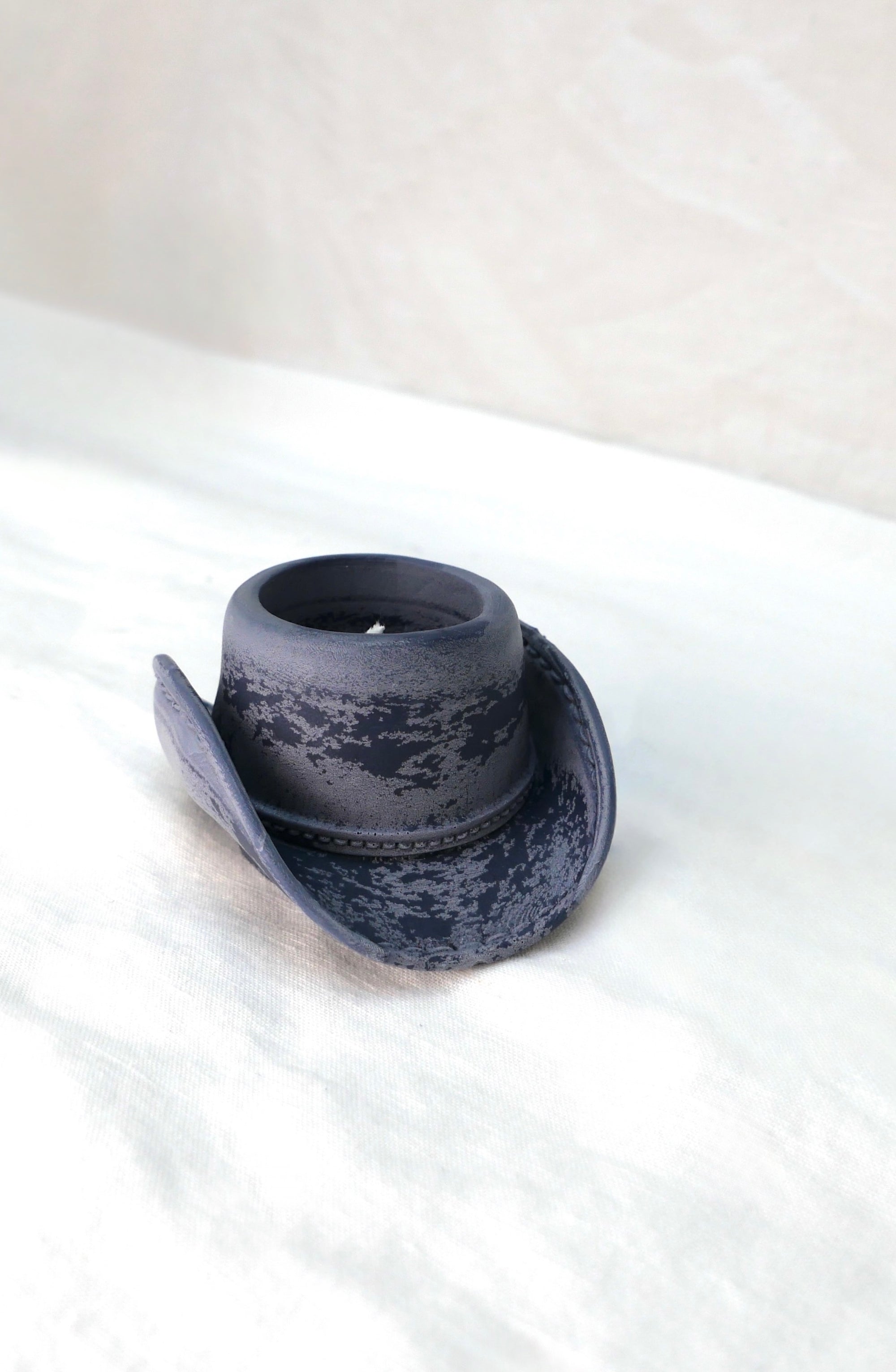 Cowboy Hat Tealight Candle in Midnight Frost