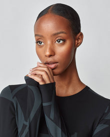 Monogram Long Sleeve Top in Black