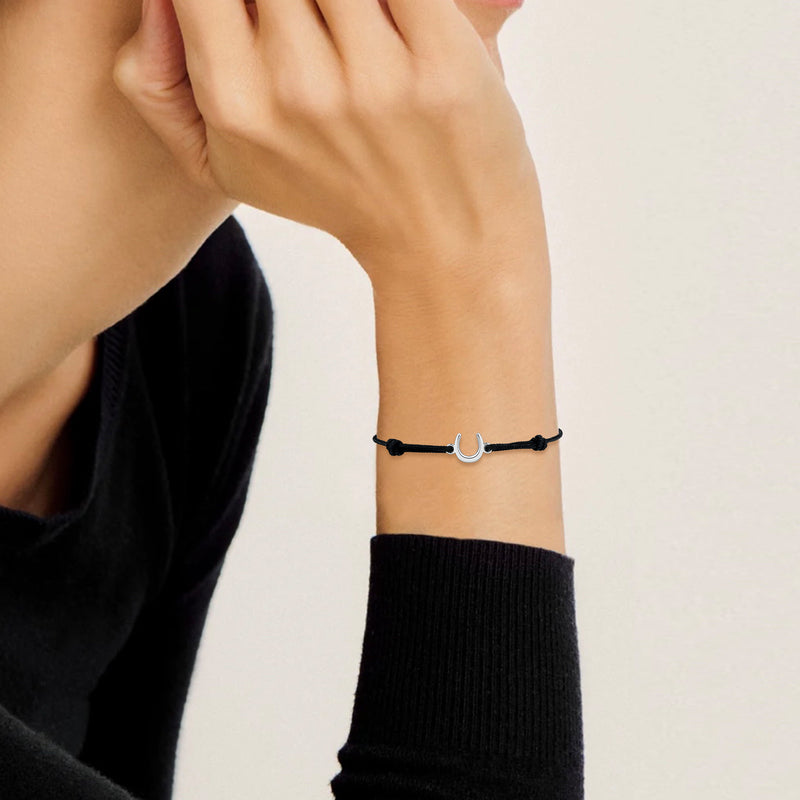 Destiny Confidence Black Cord Bracelet in Polished Silver