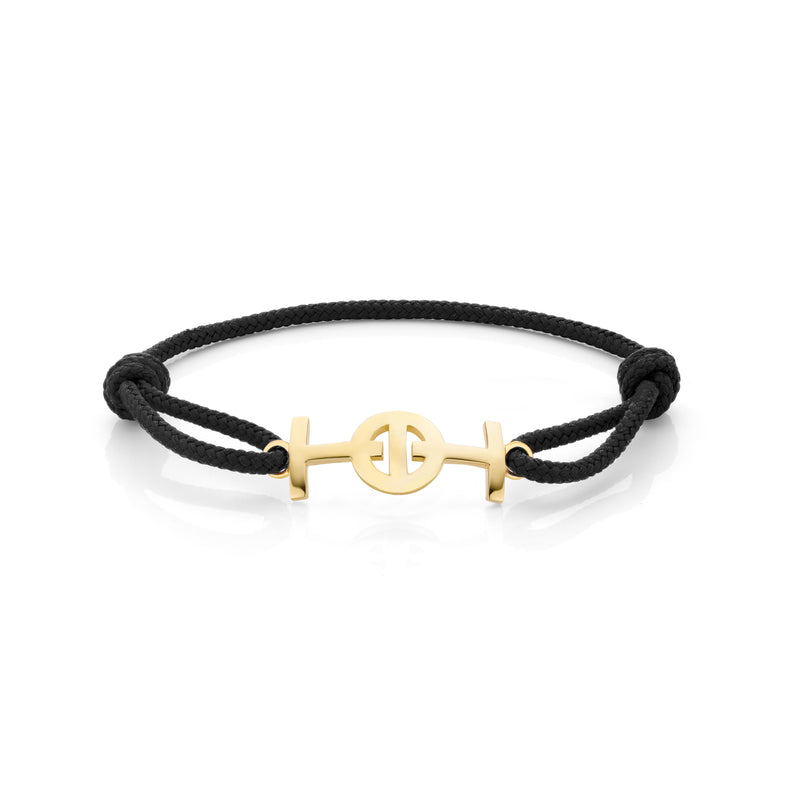 Challenge Black Cord Bracelet in Plated Yellow Gold