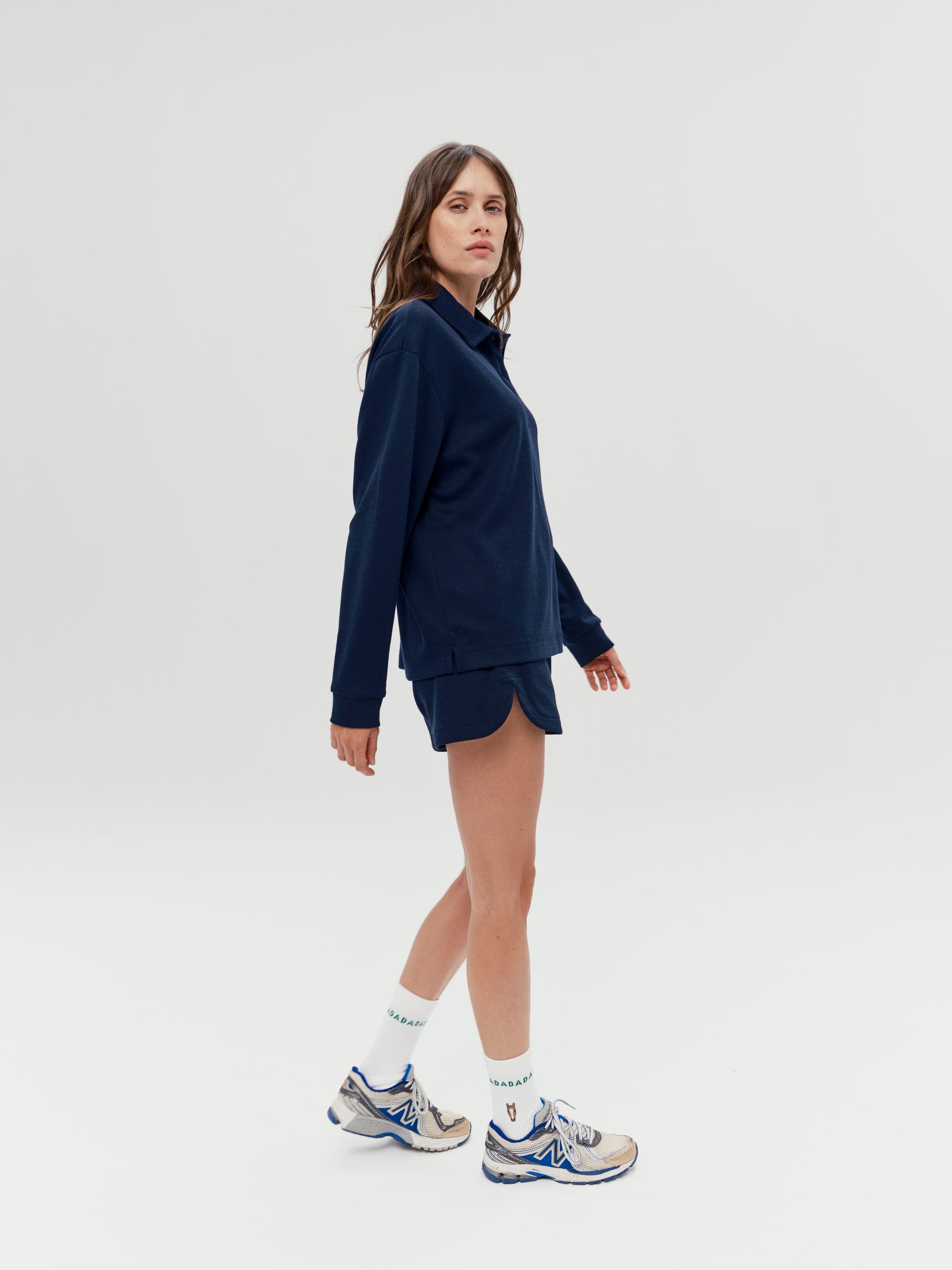 Valou Long Sleeve Polo in Marine